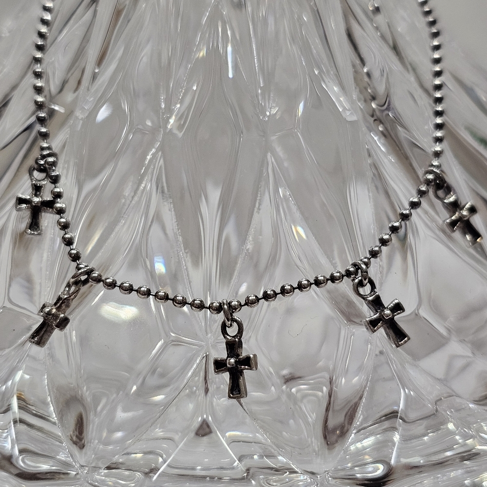 Cross Charm Bracelet with Crystal Charm 925 Silver Bead Adjustable Length - Picture 11 of 15